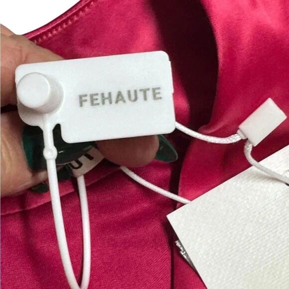 NWT FEHAUTE rose red pink Cap Sleeve v neck Satin A-Line Maxi wrap Dress sz 10 - Picture 10 of 13